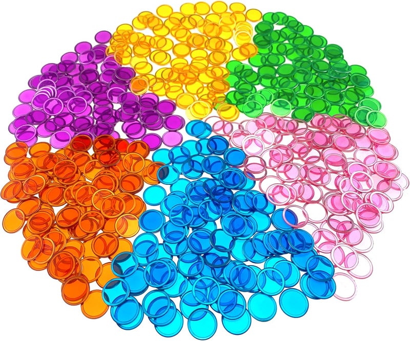 Dacefloy Store Magnetic Bingo Chips 600 Pieces Plastic Transparent Game Tokens with Metal Rings - Mix 6 Colors - Image 1